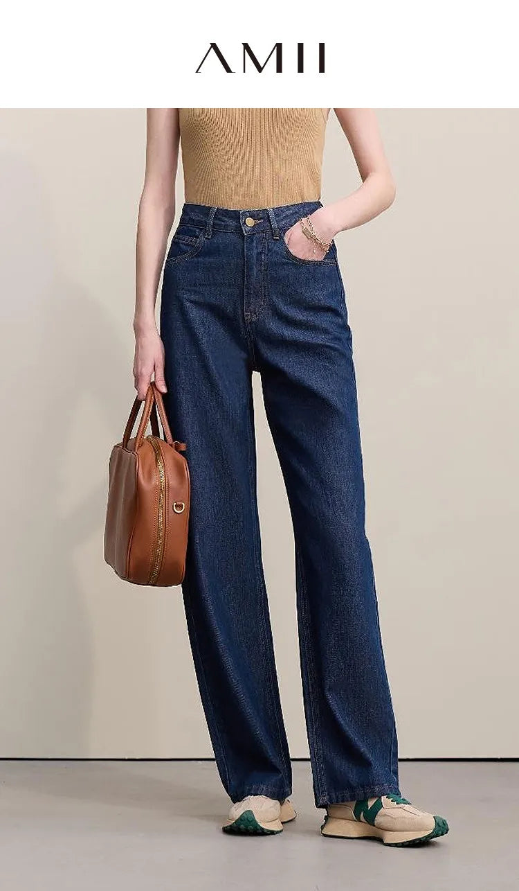 Amii Women's Jeans 2026 Autumn New Casual Letter Embossed Cotton Denim Trousers Women's Retro Versatile Straight Pants 12641115