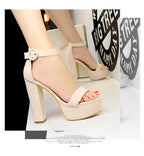 New Fashion Simple Comfort Women Platform High Heels Sandals Summer Peep Toe Party Wedding Pumps Buckle Slimming Shoes
