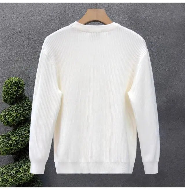 Korean Style Men's Sweater Vertical Stripes Round Neck Pullovers High Quality Inner Soft Knitted Fashion Versatile Undershirt