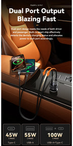 Essager 100W Car Charger USB C Quick Charge PD 45W for iPhone 15 pro 14  Xiaomi Poco Samsung Galaxy S24 Fast Charger Charging