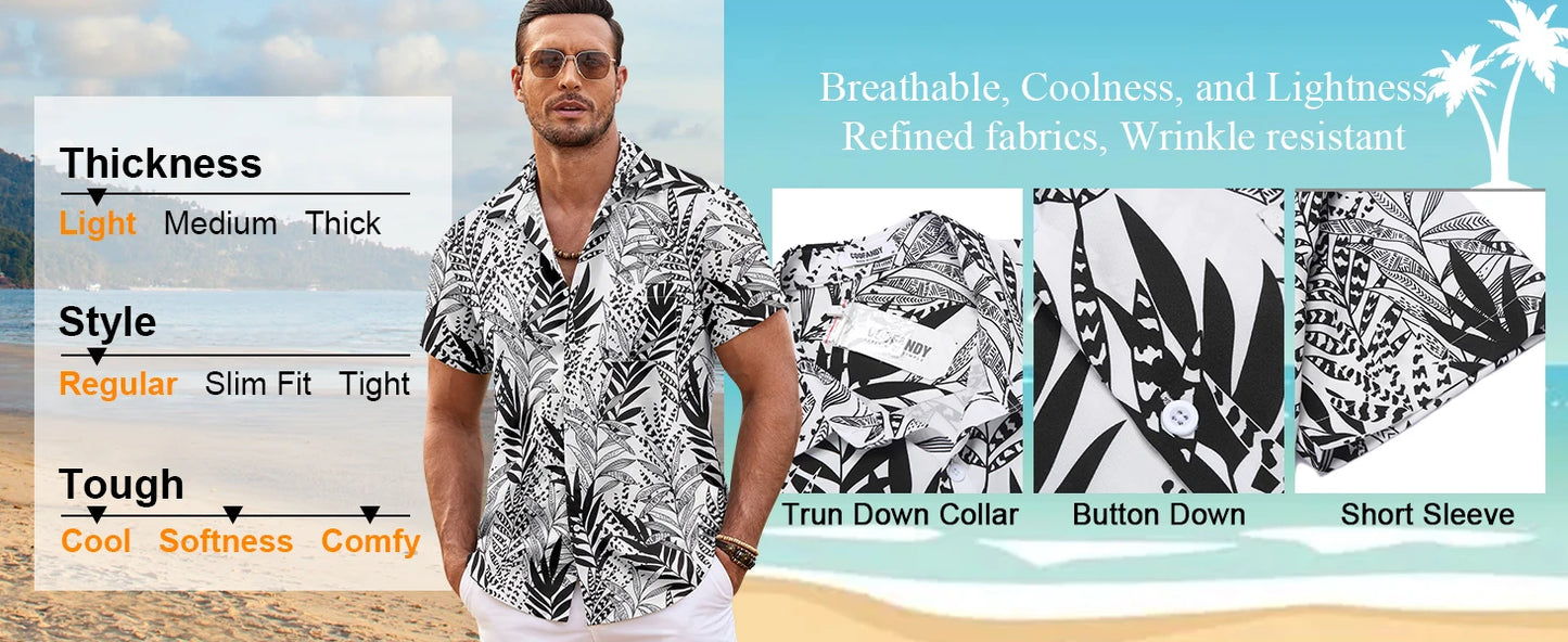 Men's Summer Shirt Vintage Patchwork Printed Button Lapel Short Sleeve Shirt Tropical Vacation T Shirt Fashion Soft Men Clothing