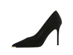 Banquet Fashion Metal Toe High Heels Women's Pointed Toe Shallow Mouth Thin Heels Women's Shoes Temperament Single Shoes