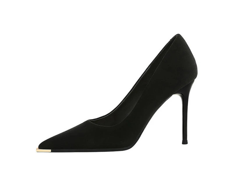 Banquet Fashion Metal Toe High Heels Women's Pointed Toe Shallow Mouth Thin Heels Women's Shoes Temperament Single Shoes