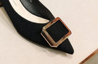 Ladies Summer Footwear Office Shoes for Women 2025 with Medium Heels Black Square Pointed Toe Stylish Chic Point Lastest Casual
