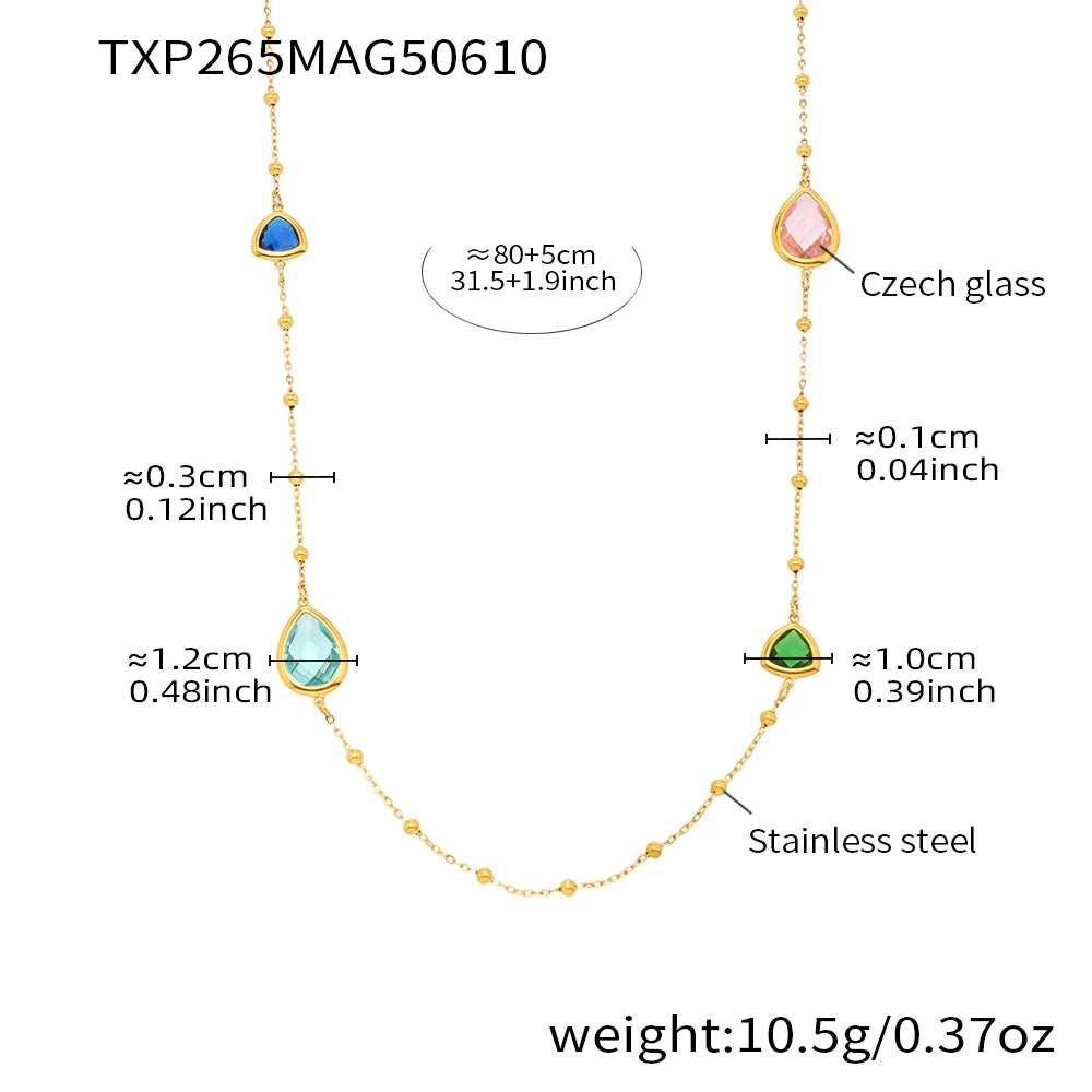 Nivora Hyperbole Overlength Stainless Steel Chain Necklace For Women Water Drop Glass Necklace Wedding Jewelry Accessory