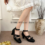 Sweet Lolita Cross Buckle Strap Women Mary Jane Shoes Fashion Multi Metal Buckle Shoes Retro Wedding Party Dress Ladies Pumps