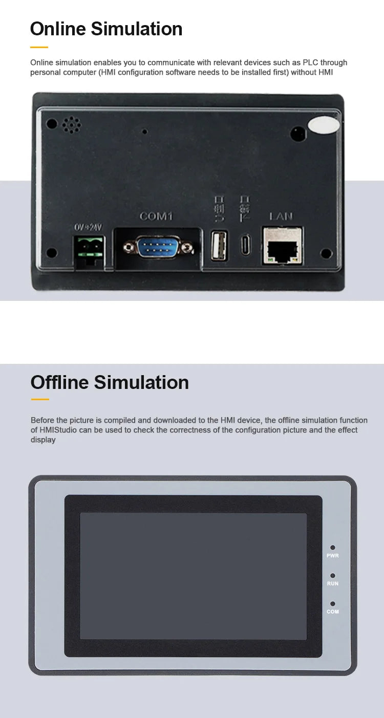 Huaqingjun 4.3 Inch LCD Touch Screen Ethernet RS485 232 Communication DC19-30V LAN RJ45 HMI for PLC