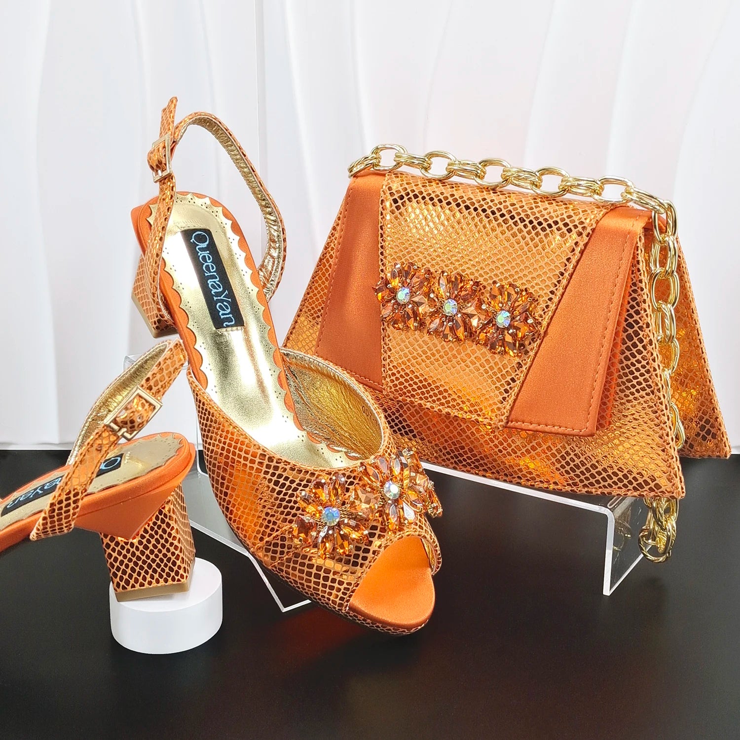 New Elegant 2026 Lilac Peep Toe Women Heels with Diamond Accents - Italian Design Matching Pumps and Bag Set for Parties
