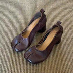 Elegant Thick High Heel Tabi Shoes Women Summer 2026 Comfort Pu Leather Designer Split Toe Pumps French Retro Sandals for Women