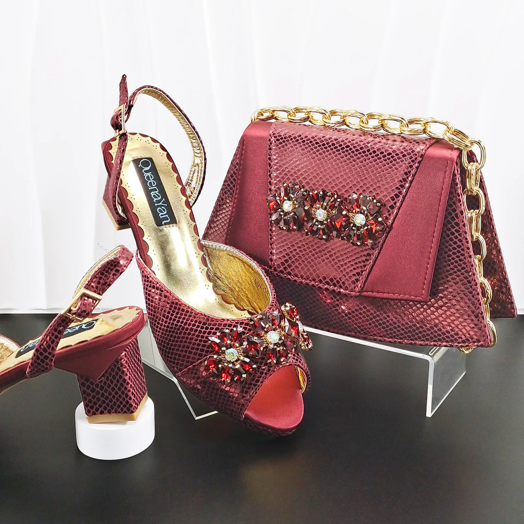 New Elegant 2026 Lilac Peep Toe Women Heels with Diamond Accents - Italian Design Matching Pumps and Bag Set for Parties