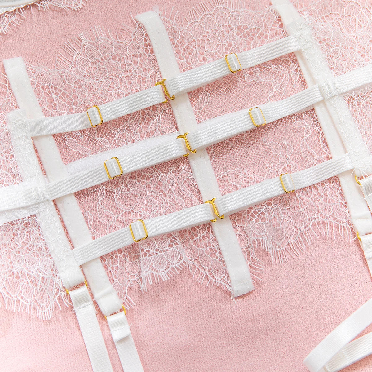 New Eyelash Lace 5-Piece Lingerie Set for Women with Underwire Bra Waistband  Garter Belt Leg Rings Gloves Sexy Comfortable