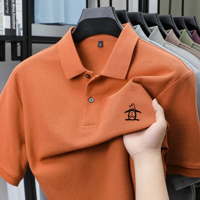 100% pure cotton summer new men's short sleeved polo shirt design high-end brand penguin embroidery business comfortable T-shirt