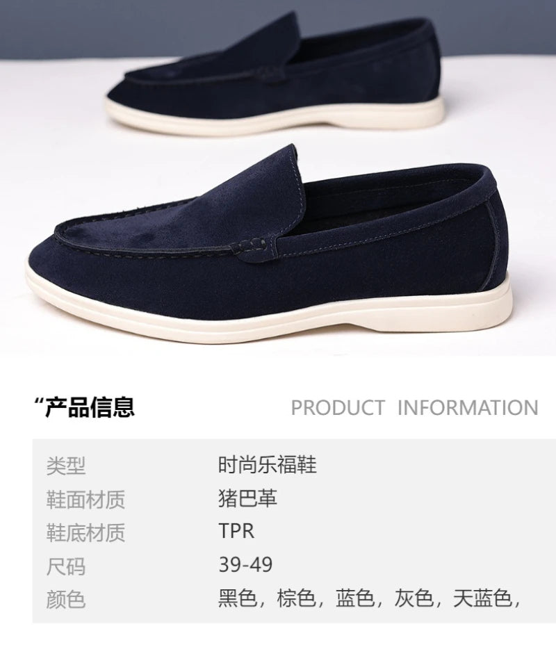 Mens Suede Slip On Loafers Comfortable Lightweight Casual Shoes With White Sole For Daily Wear And Driving Retro Style Simple