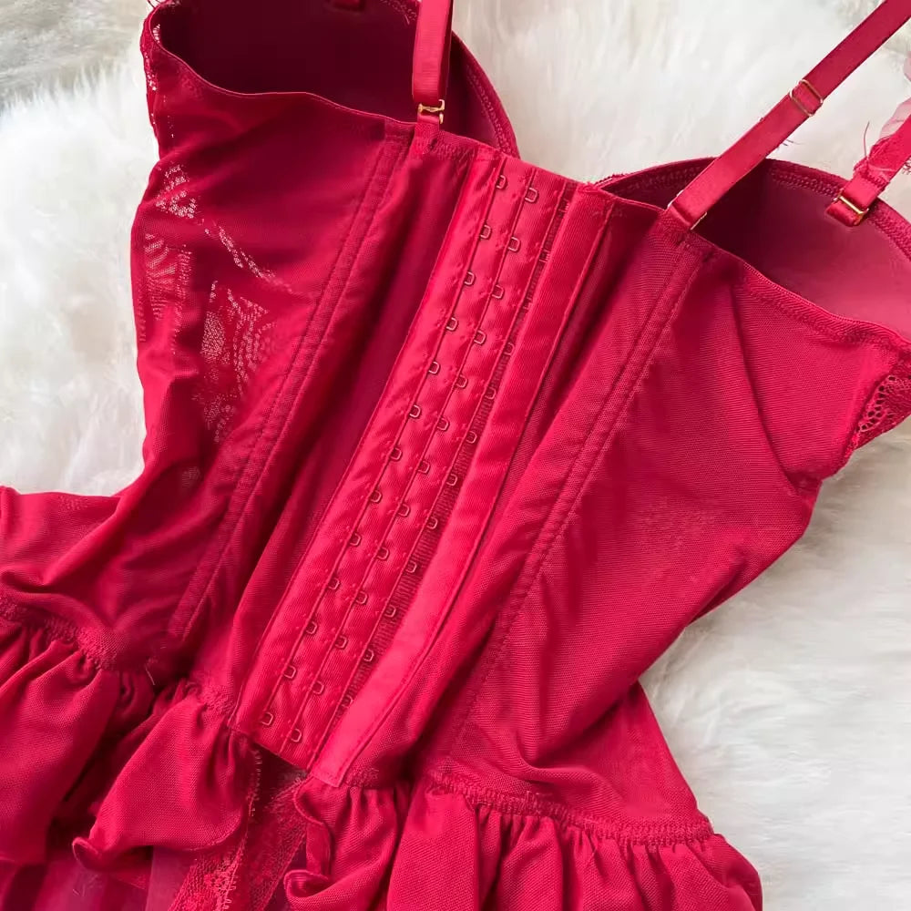 Lace Sexy Underwear Suits Women Transparent Strapless Camis Bra $ Brief Suits Fashion Retro Short Summer Bra Sets