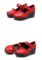 6cm Small Size 32-43 Comfortable Med Heels Pumps Soft Leather Mary Janes 2026 Women's Platform Wedges Shoes for Office Mom Dance