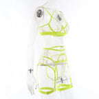 Sexy Lingerie Set Women Transparent Lace Neon Mesh with Seamless Bra and Panty Ultra Hot Erotic Garter Belt