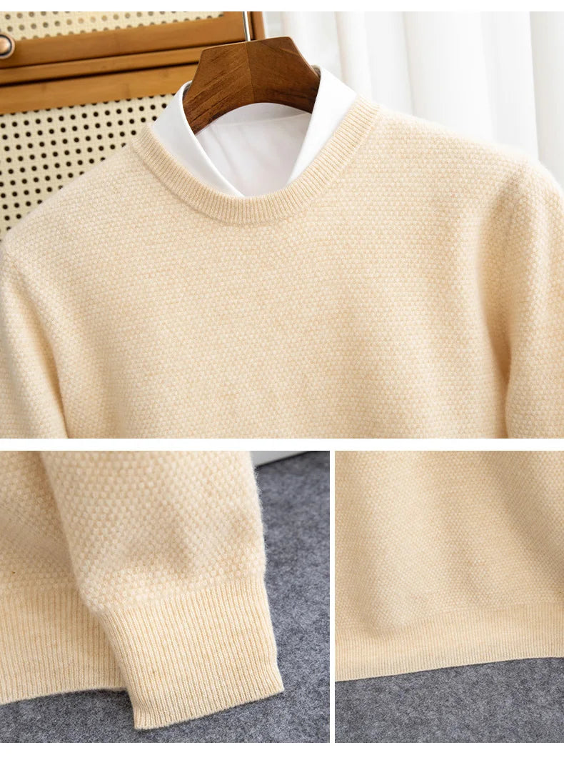 Autumn And Winter 100% Pure Wool Men's Round Neck Thick Solid Color Sweater Business Casual Knitting Bottoming Shirt