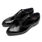 Luxury Italian Men's Wedding Dress Shoes Genuine Leather Cap Toe Lace-up Oxfords Lace-up Brogue Black Business Formal Shoes Man