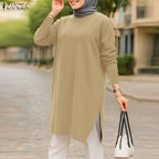 2026 ZANZEA Muslim Hijab Blouse Women Spring Long Tops Turkey Abaya Fashion O Neck Long Sleeve Knitted Shirt IsIamic Clothing