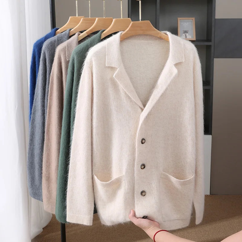 New Mink Wool Cardigan Men's Padded Sweater Coat Business Casual Knitted Cashmere Sweater Coat
