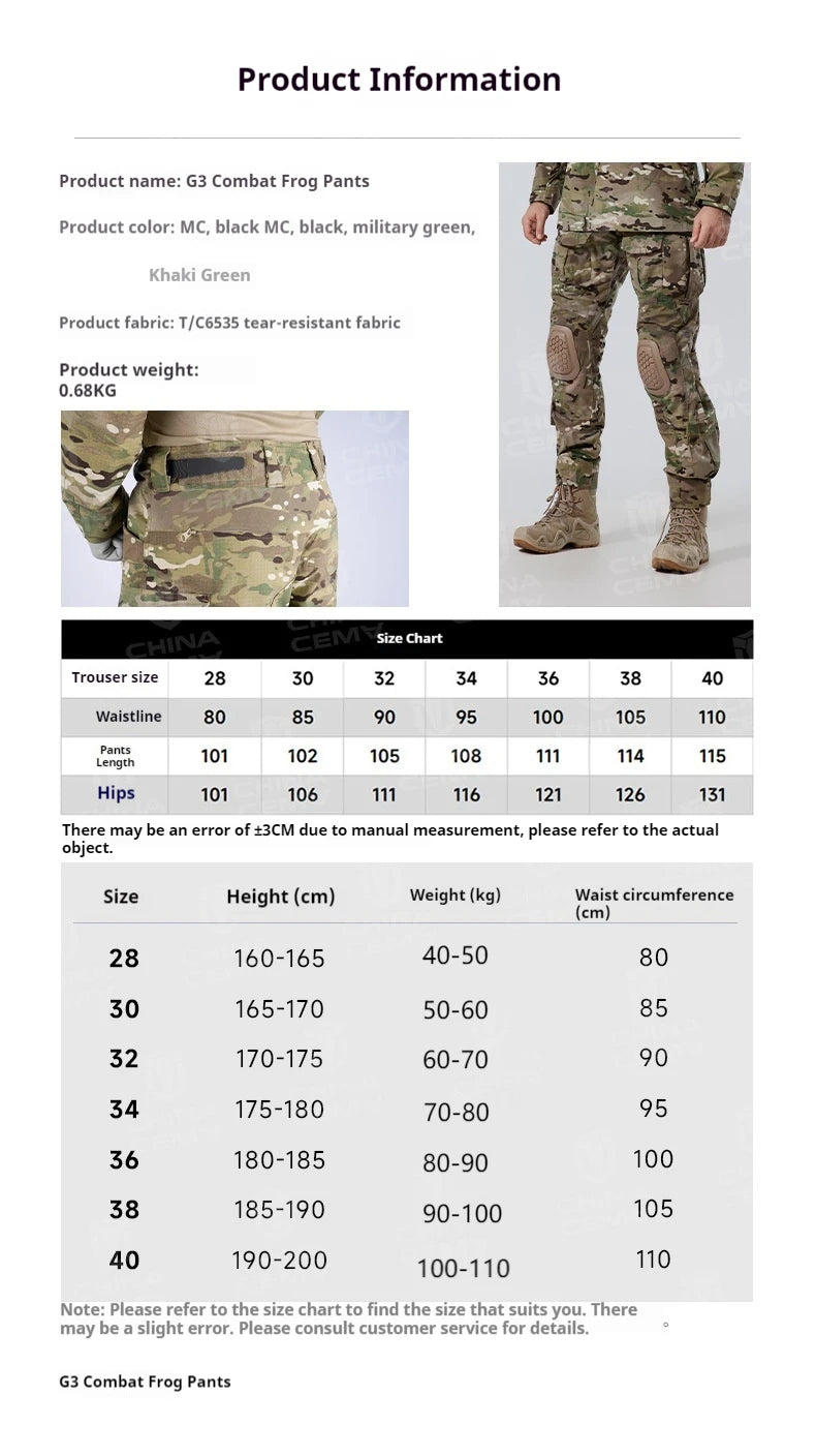 Men Combat Pants With Knee Pads Tactical Cargo Sport Trousers Camouflage Multicam Trekking Hunting Clothes( Not knee pads)