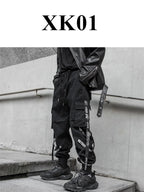 Y2K Joggers Cargo Pants For Men Casual Hip Hop Pocket Male Trousers Sweatpants Street Ribbons Techwear White Pant Pantalon Homme