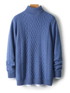 Fall/Winter 100% Wool Men's Turtleneck Thicken Sweater Jacquard Solid Cashmere Knitted Bottom Shirt
