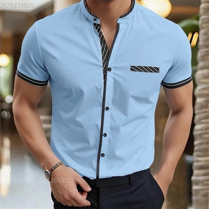 Men's shirt new 3D printed shirt Men's business office wear Men's short sleeve fashion casual breathable fabric XS-6XL