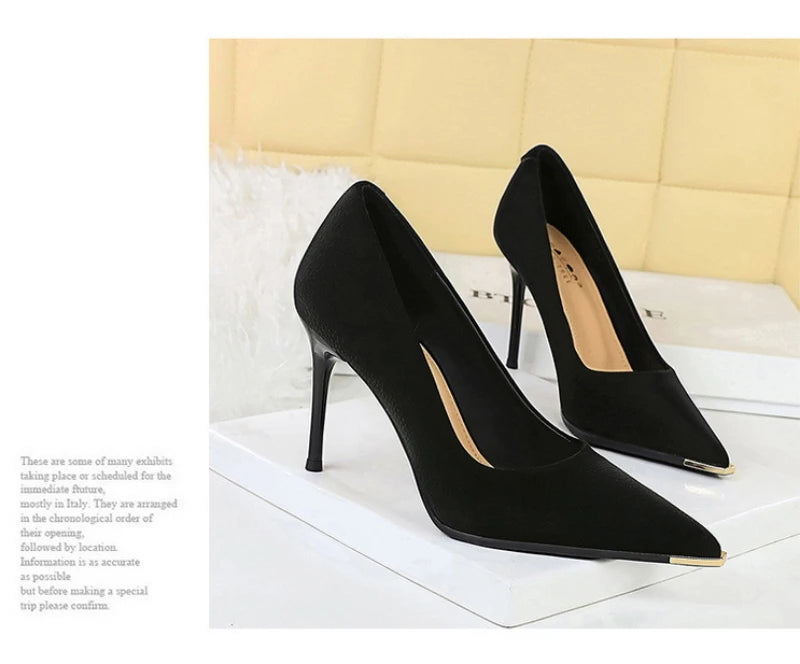 Banquet Fashion Metal Toe High Heels Women's Pointed Toe Shallow Mouth Thin Heels Women's Shoes Temperament Single Shoes