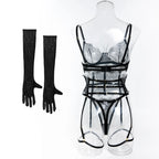 New Eyelash Lace 5-Piece Lingerie Set for Women with Underwire Bra Waistband  Garter Belt Leg Rings Gloves Sexy Comfortable