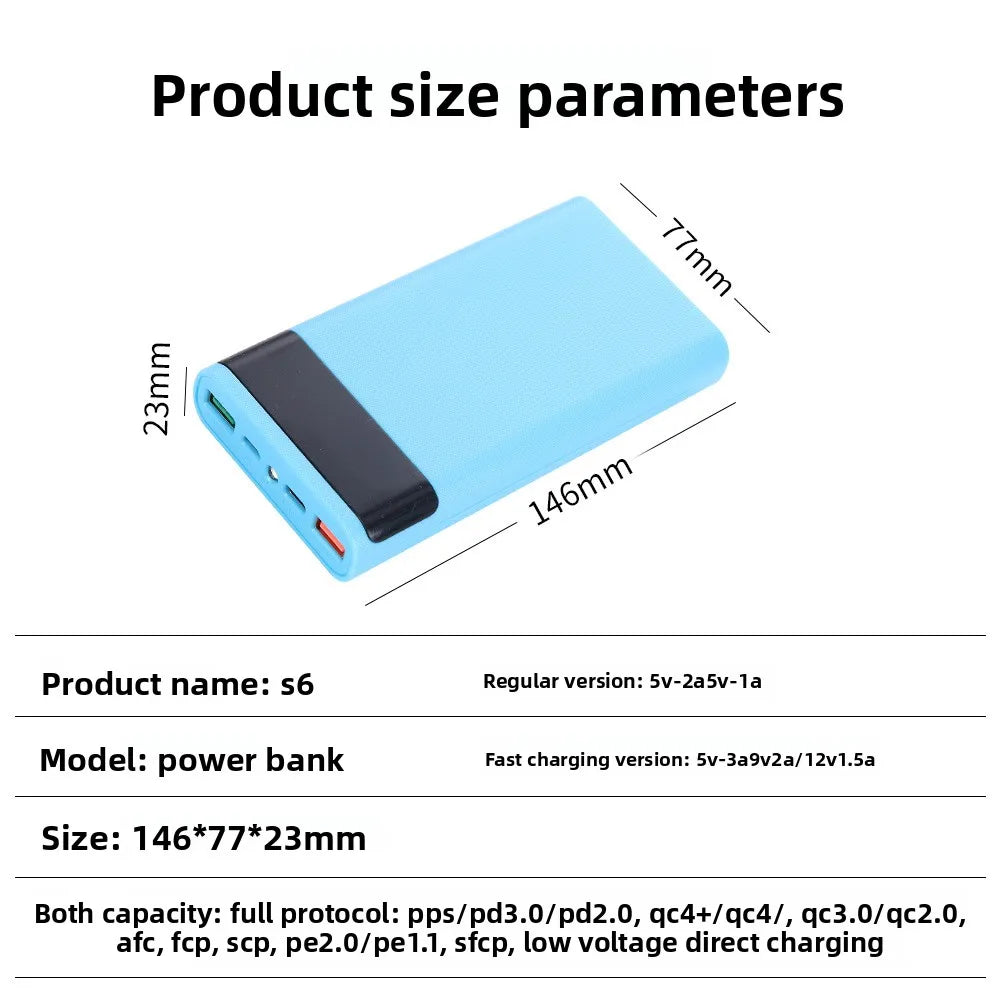 10W 18W 6*18650 Power Bank Battery Box Holder Dual USB Type C Micro 22.5W Fast Charge Shell With Led Lights 18650 Battery Cases