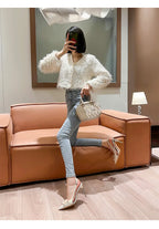 French Bride Gold Wedding Shoes spring women Thin Heel Pointed Shallow Mouth Flower Rhinodrill High Heels  Fashion Sandals