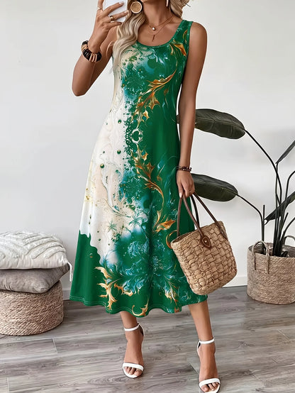 2026 Women's Casual Dresses Luxury Artistic Gradient Print Sleeveless Tank Dress Female Clothing Elegant Beach Dress New
