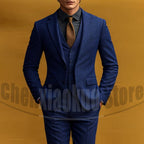 Fashion Herringbone Men's Suit 3 Piece Vintage Style Single Breasted Blazer Vest Pants Formal Smart Casual Wedding Party Outfit
