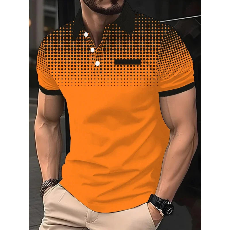 Summer men's Lapel short-sleeved T-shirt, Contrasting Polka Dot Shirt Polo Sport Golf Business Thin Polo