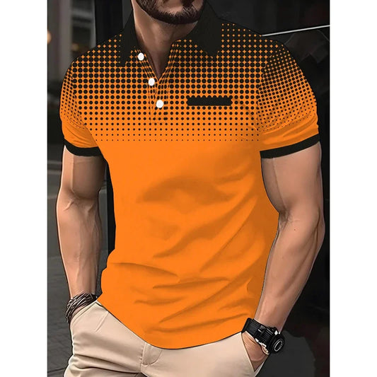 Summer men's Lapel short-sleeved T-shirt, Contrasting Polka Dot Shirt Polo Sport Golf Business Thin Polo
