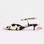 AIYUQI Women Sandals Genuine Leather Summer Women Mid Heels Horse Leather Leopard Print Women Sandals Large Size Pointed Toe
