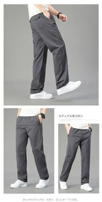 Mens Cotton Pants Spring Summer Sports Casual Pants Cargo Trousers Loose Fit with Zipper Pockets Big Size 5XL