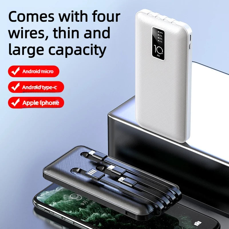 20000mAh Portable Charger Power Bank with Built in Cable Mobile External Battery for iPhone 15 13 Samsung S22 Xiaomi 14 10000mAh