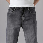 Cotton Stretch Jeans Business Casual Men's Thin Denim Jeans Grey Spring Summer Brand New Fit Straight Lightweight