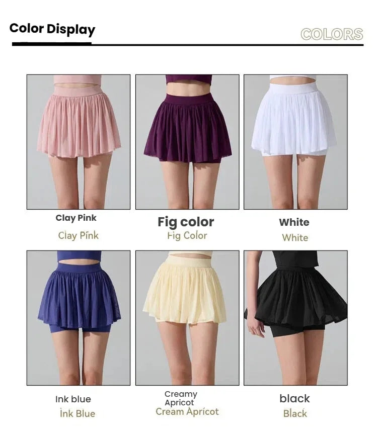 Fashion Mesh Pleated Sports Skirt Anti-Peek Short Skirt Running Fitness Badminton Tennis Skirt Sexy Clothes For Women