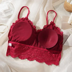 Women's Sexy Lace Bra Suit Solid Set Beautiful Back Hollow Out No Steel Ring Underwear With Lace Flower Breathable Panties