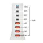 240W GaN desktop charger with 8 USB-C ports, supports PD 3.0 fast charging and is compact & portable
