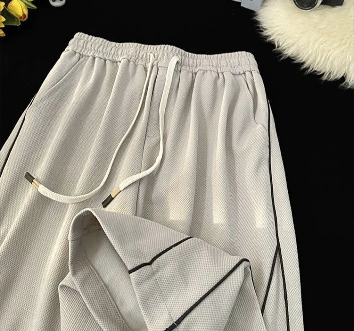 Men’s Lightweight Waffle Pants Summer Thin Joggers 2026 Drawstring Stripe Casual Sports Trousers for Daily Wear