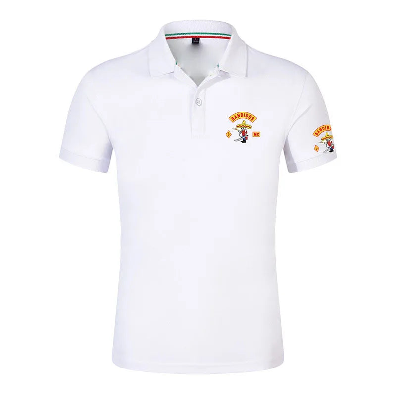 MC Bandidos Men's Fitness Casual Sports Gym Running Sports Elastic Short-sleeved Polo Shirt Lapel Men's Slim Fit V-Neck T-shirt