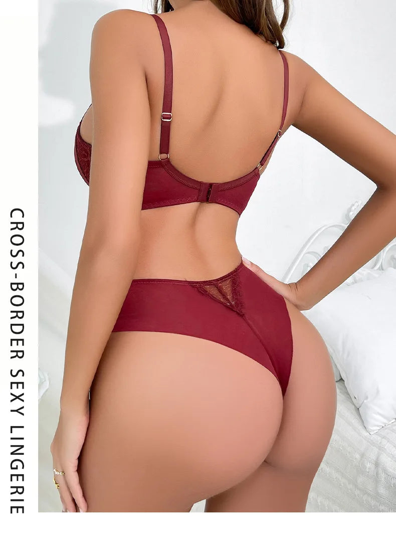 5 Color Fashion Women Lingerie Set Sexy Hollow Push Up Bra Lace Flowers Embroidery Underwear Adjustable Strap Bras and Panties