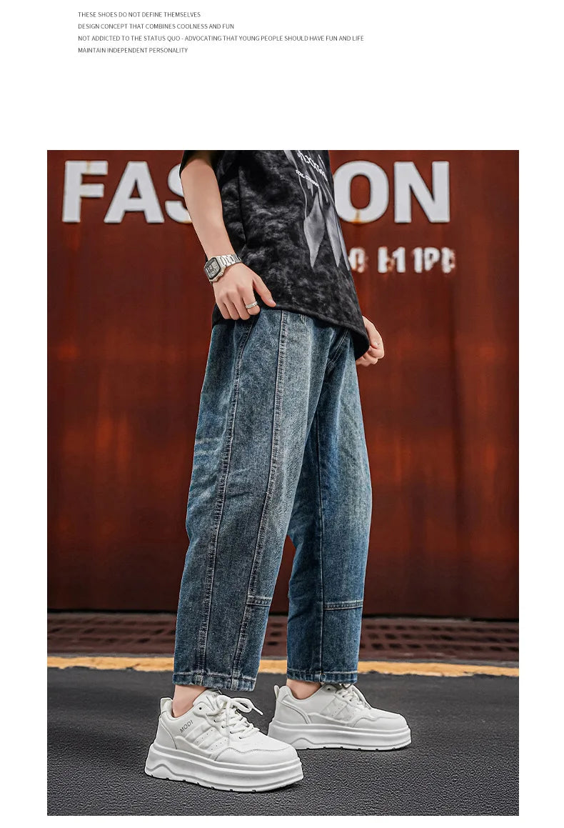 2026 Summer Men's White Platform Sneakers Leather Casual Shoes Thick Sole Streetwear Trendy Footwear