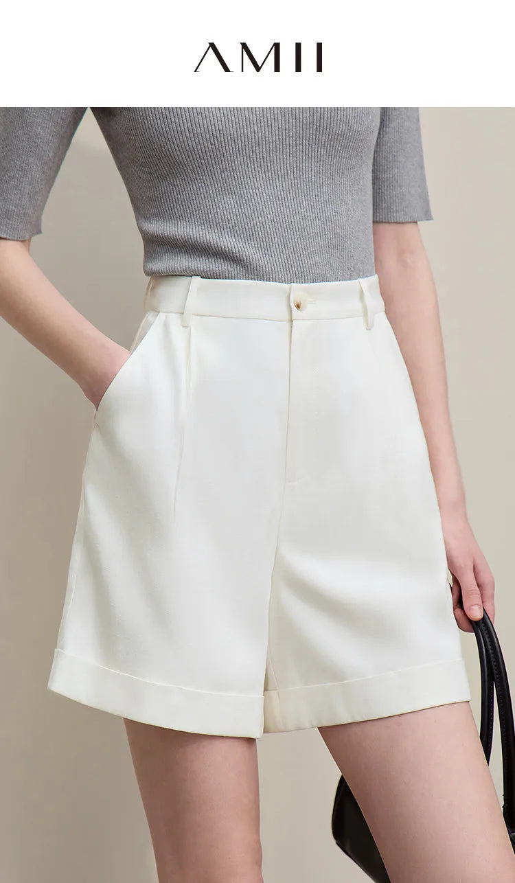 Amii Women's Shorts 2026 Summer New Rolled Casual Cotton Pants Cuffed Hem Solid Color Versatile Basic Woman Clothes 12622140