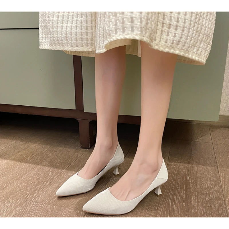 Beige Pointed Toe Kitten Heel Pumps Slip On Dress Shoes Comfortable Non Slip For Business Office Wedding Party Daily Wear  New