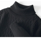 Fall/Winter 100% Wool Men's Turtleneck Thicken Sweater Jacquard Solid Cashmere Knitted Bottom Shirt